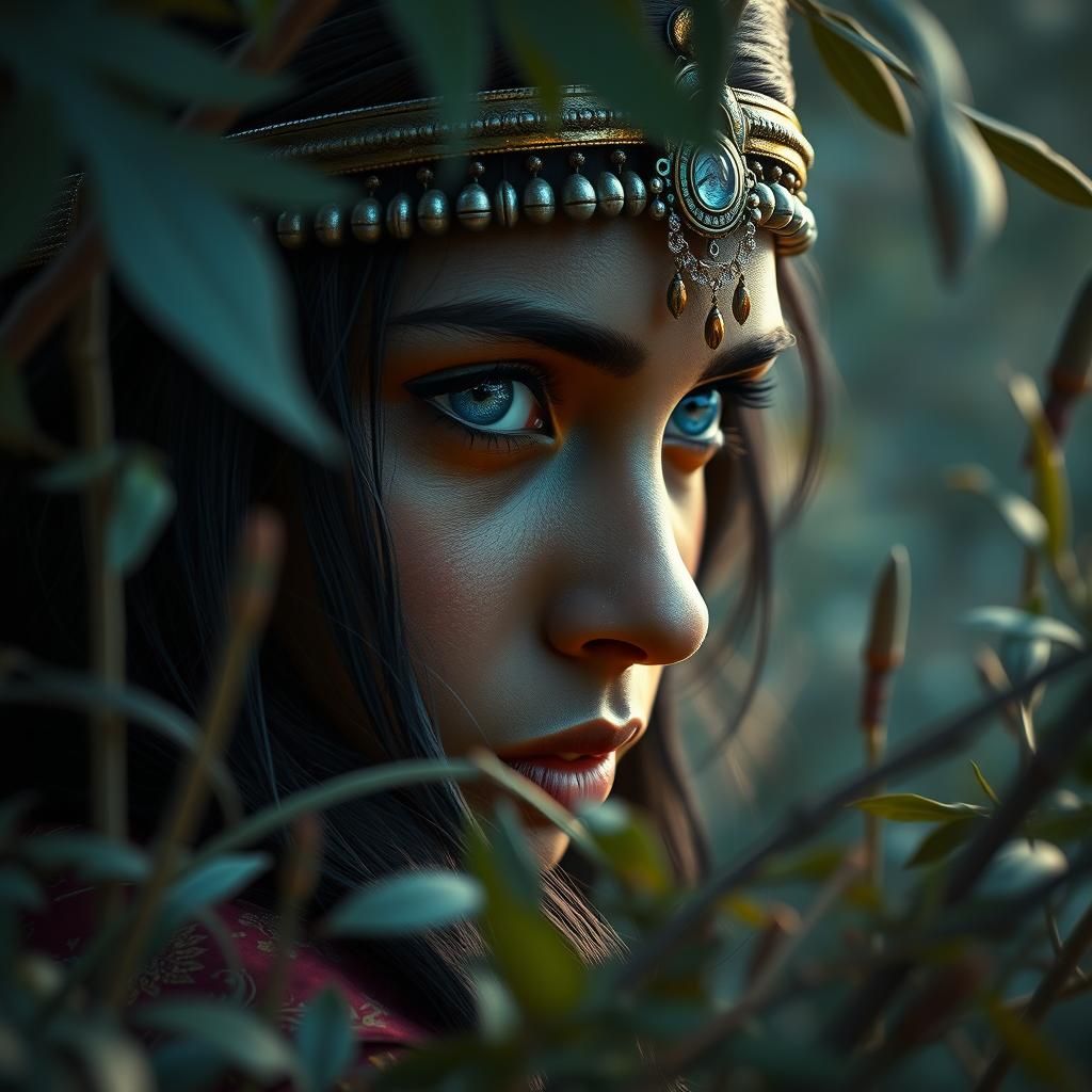 Indian Girl with Blue Eyes Hiding