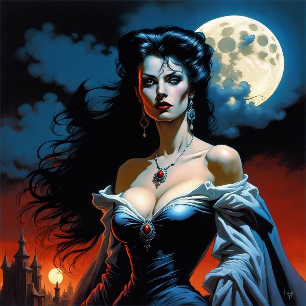 Shakespearean Vampiress Portrait in 80s Comic Art Style