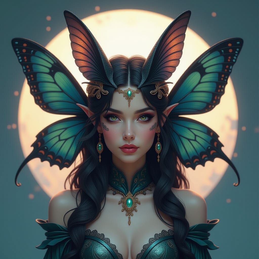 Hybrid Moth Mermaid Bat Portrait in Hyper-Realistic Style