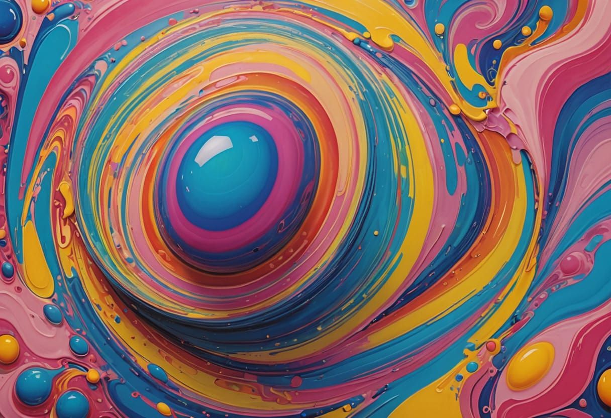 Vibrant Surrealist Scene with Swirling Iridescent Hues and a...