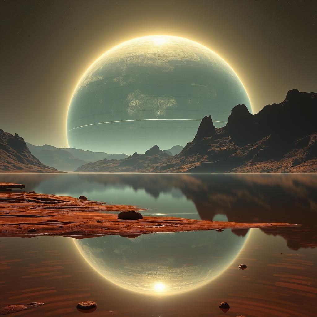 Dyson Sphere Reflected in Martian Lake