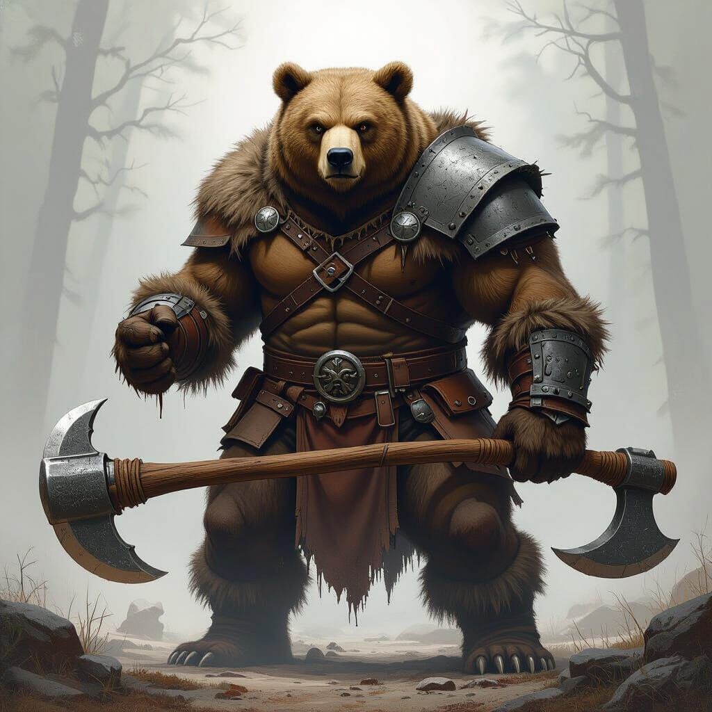 Fantasy Bear Warrior with Battle-Axe