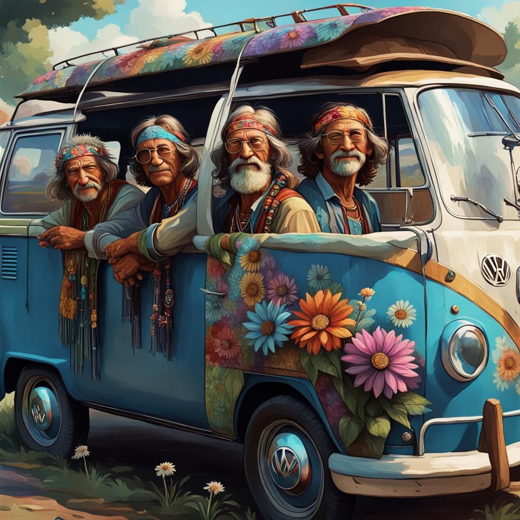 Hippies in Woodstock: Detailed 8K Digital Portrait