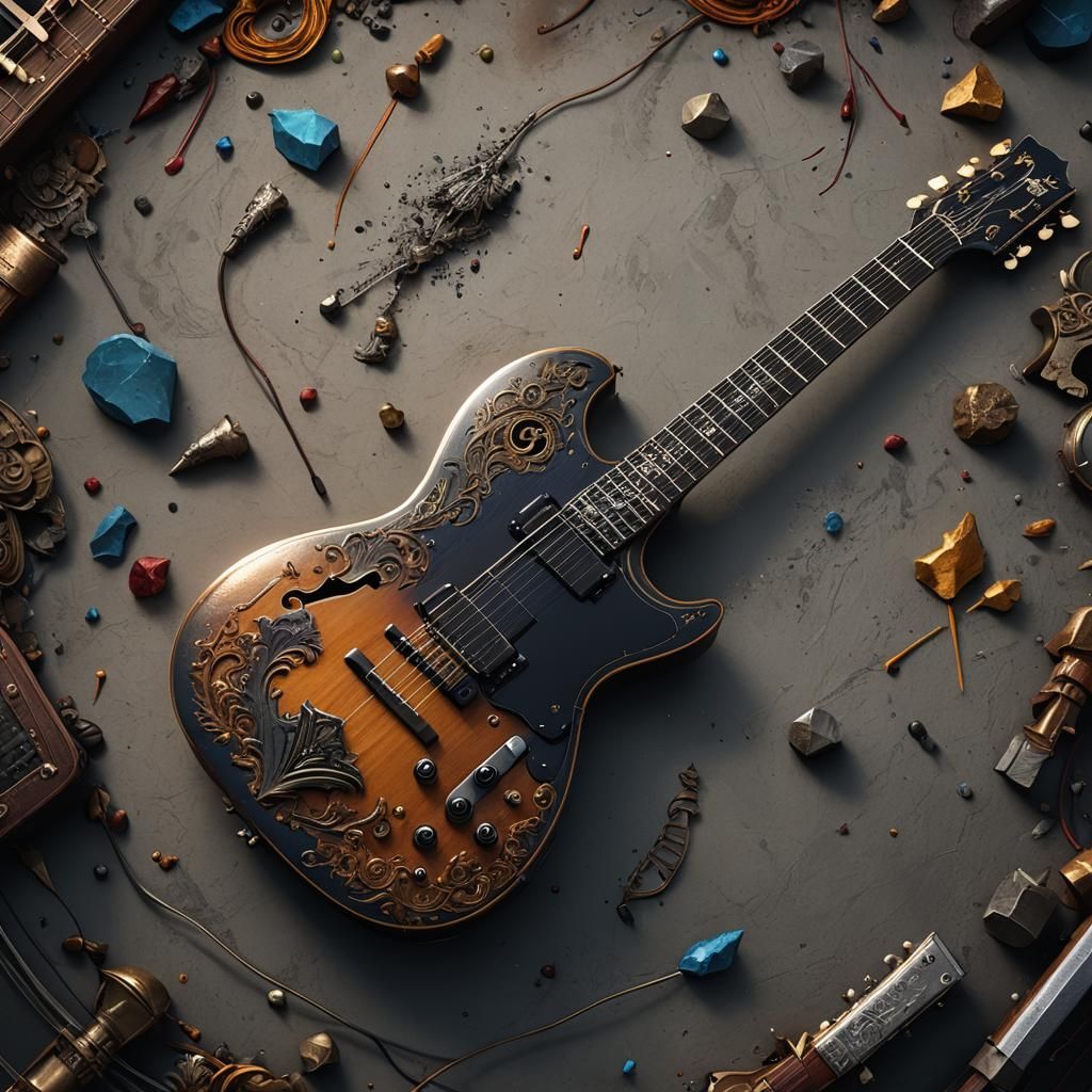 Fantastical Guitar in Detailed Matte Painting