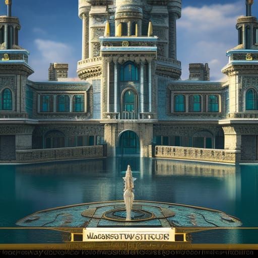 Futuristic Marble Castle in Teal River