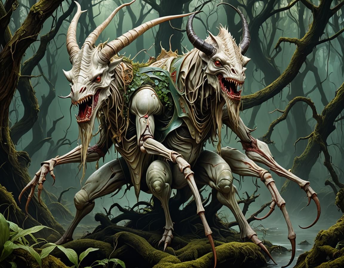 Albino Rhino Mantis Krampus Cryptid in Digital Painting Styl...