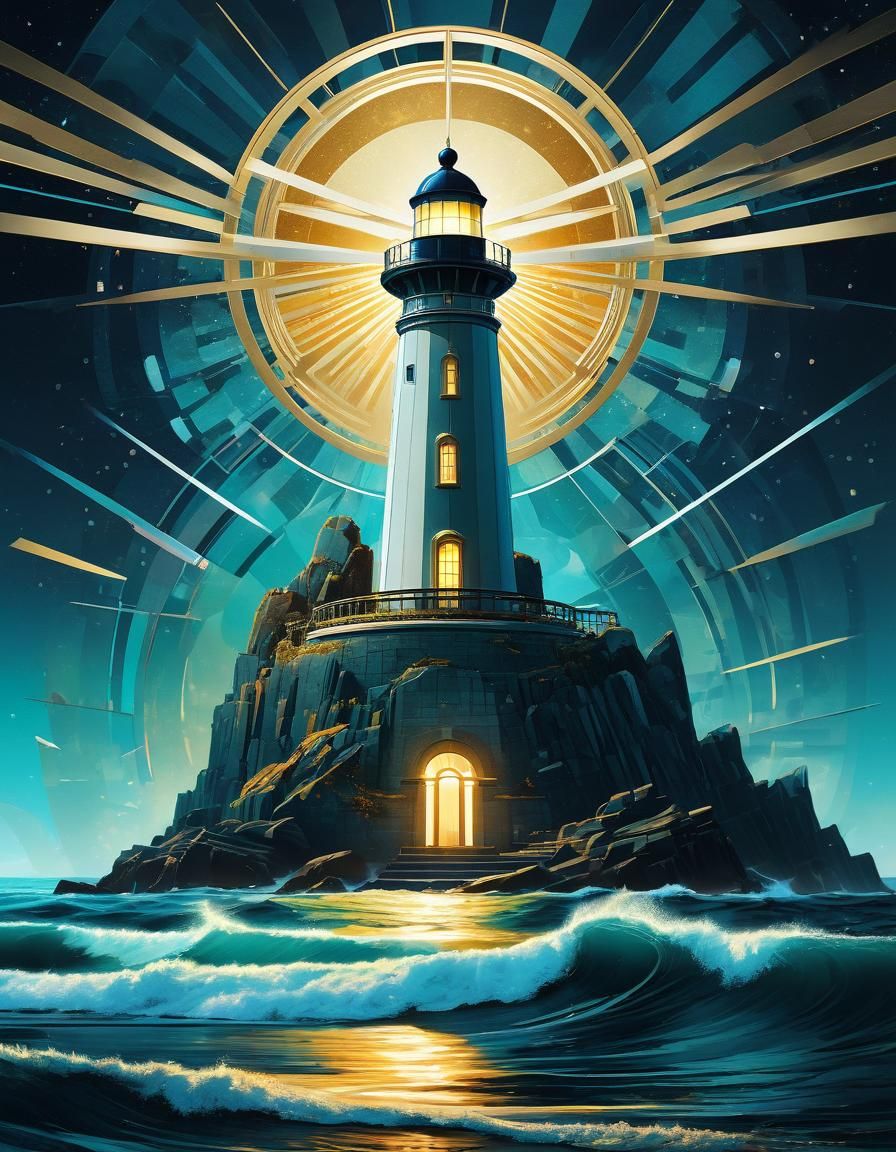 Art Deco Lighthouse in Fantasy Seascape