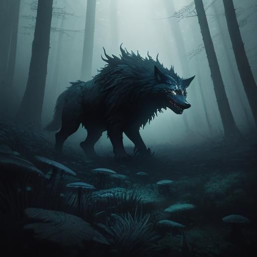 Wolves in Plague Mask and Witch Hat, Dark Fantasy