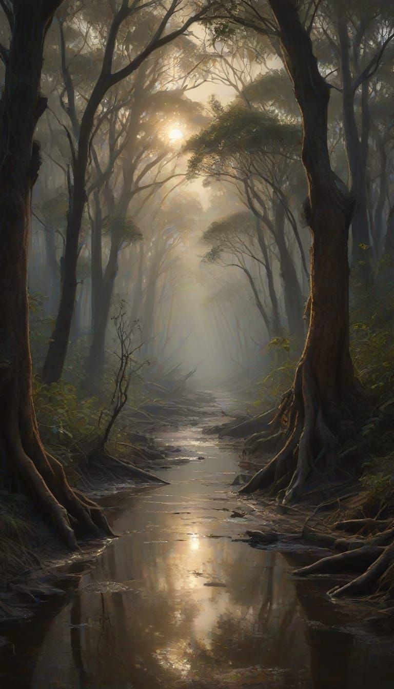 Mangrove Forest Landscape with Phantasmagorical Elements