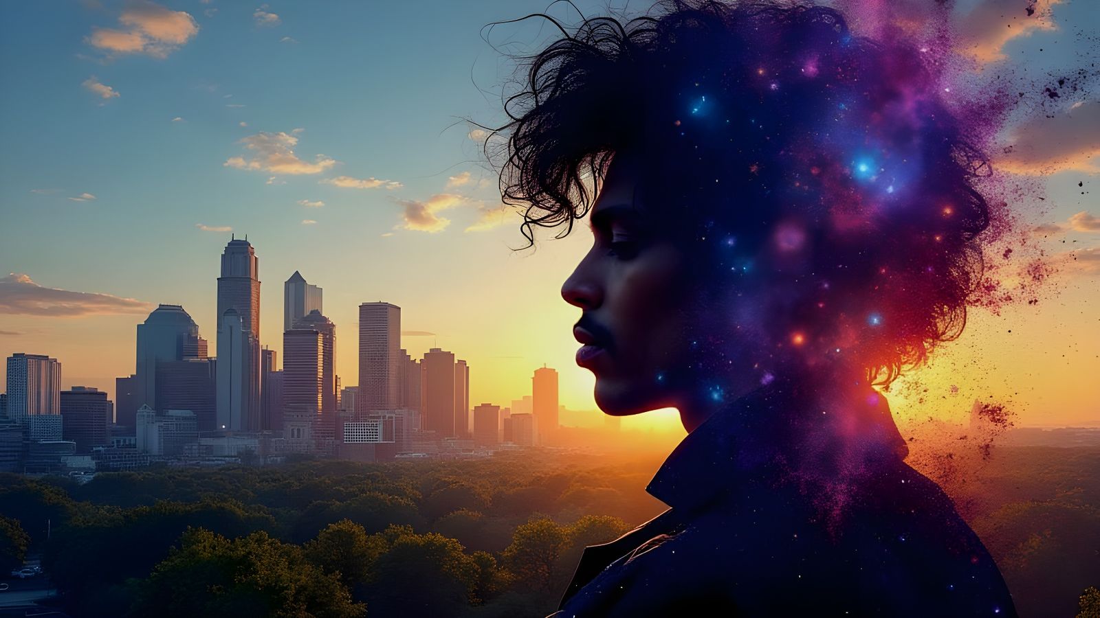 Galactic Prince Silhouette in Minneapolis Cityscape