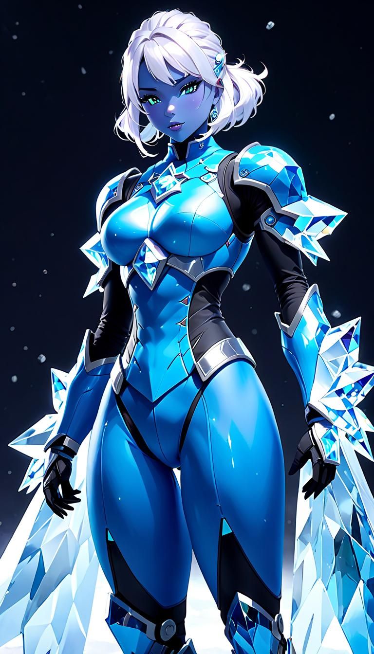 Ice Girl in Mecha Suit: Ethereal Fantasy Art