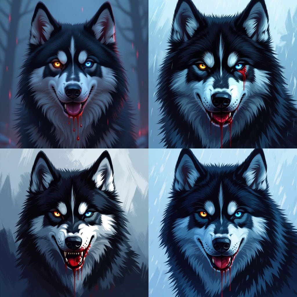 Black Husky with Scar and Heterochromia: Digital Art