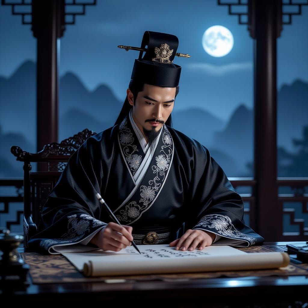 Regal Chinese Prince Writing Calligraphy