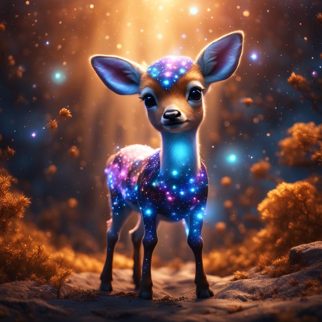 Baby Deer as Galaxy Star, Detailed Digital Art