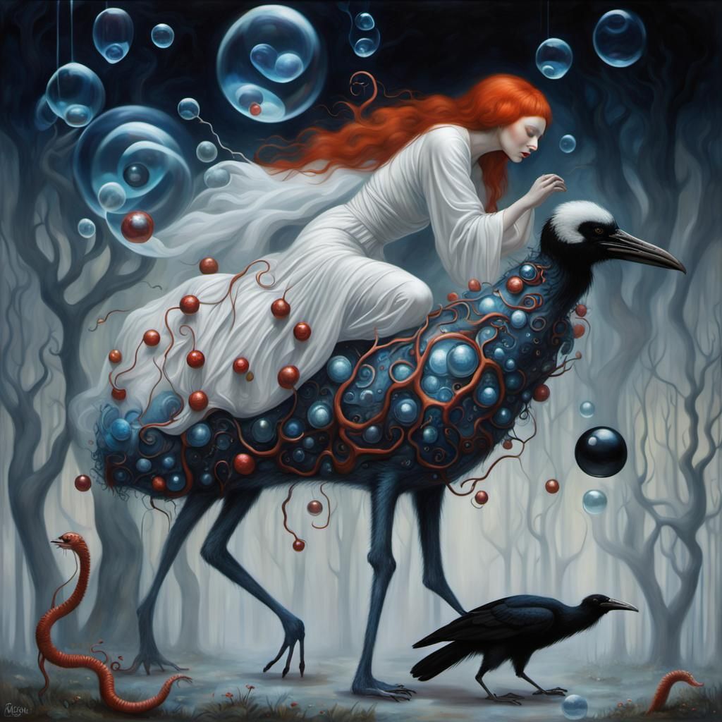 Surreal Creature Plays Tambourine, Klimt Style