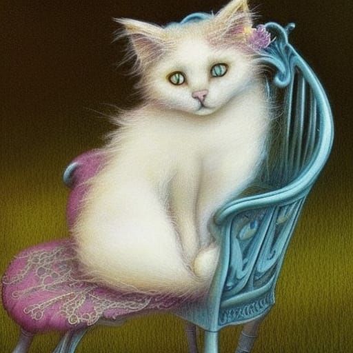 Cat on Patio Chair in Pastel Fantasy Style
