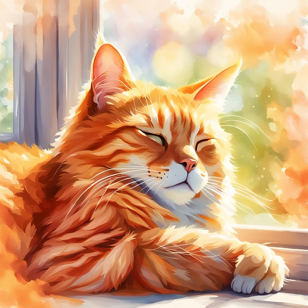 Dreamy Orange Cat on a Windowsill