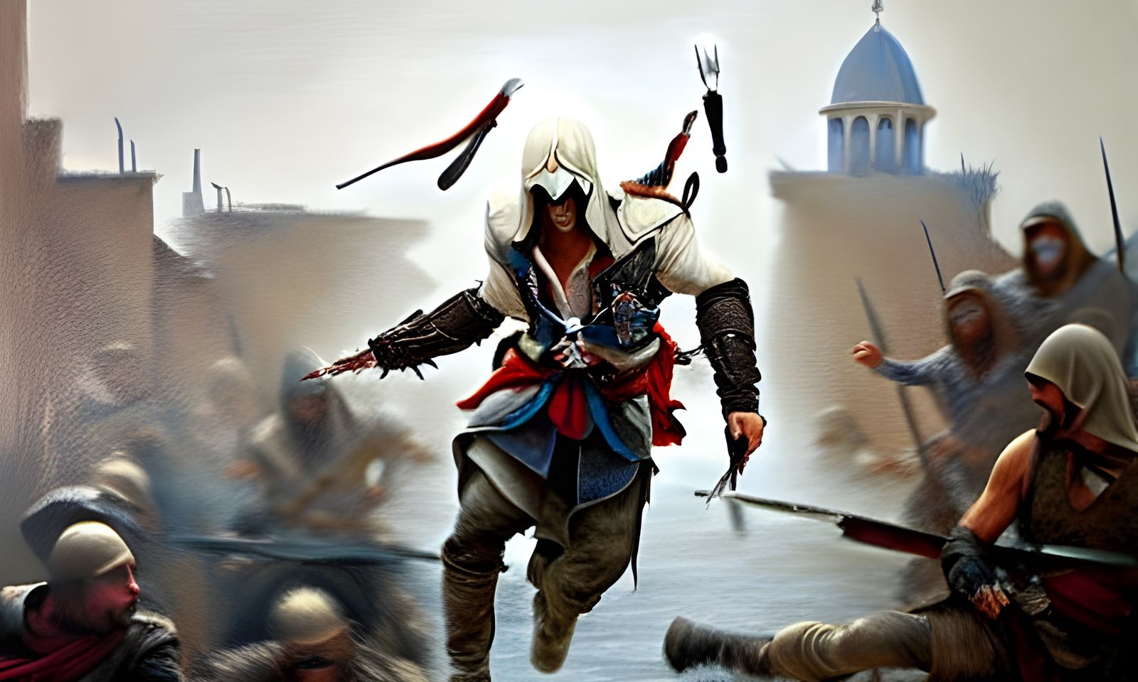 Assassin Creed War Scene as Oil Painting