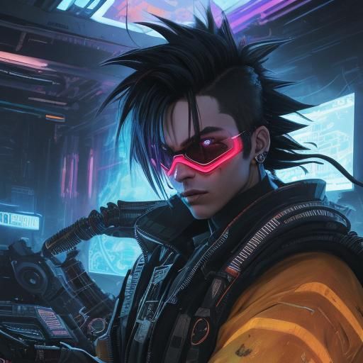 Cyberpunk Goku Portrait with High-Tech Goggles