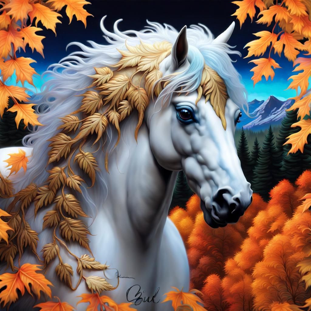 Iridescent Pegasus Portrait with Autumnal Sunset