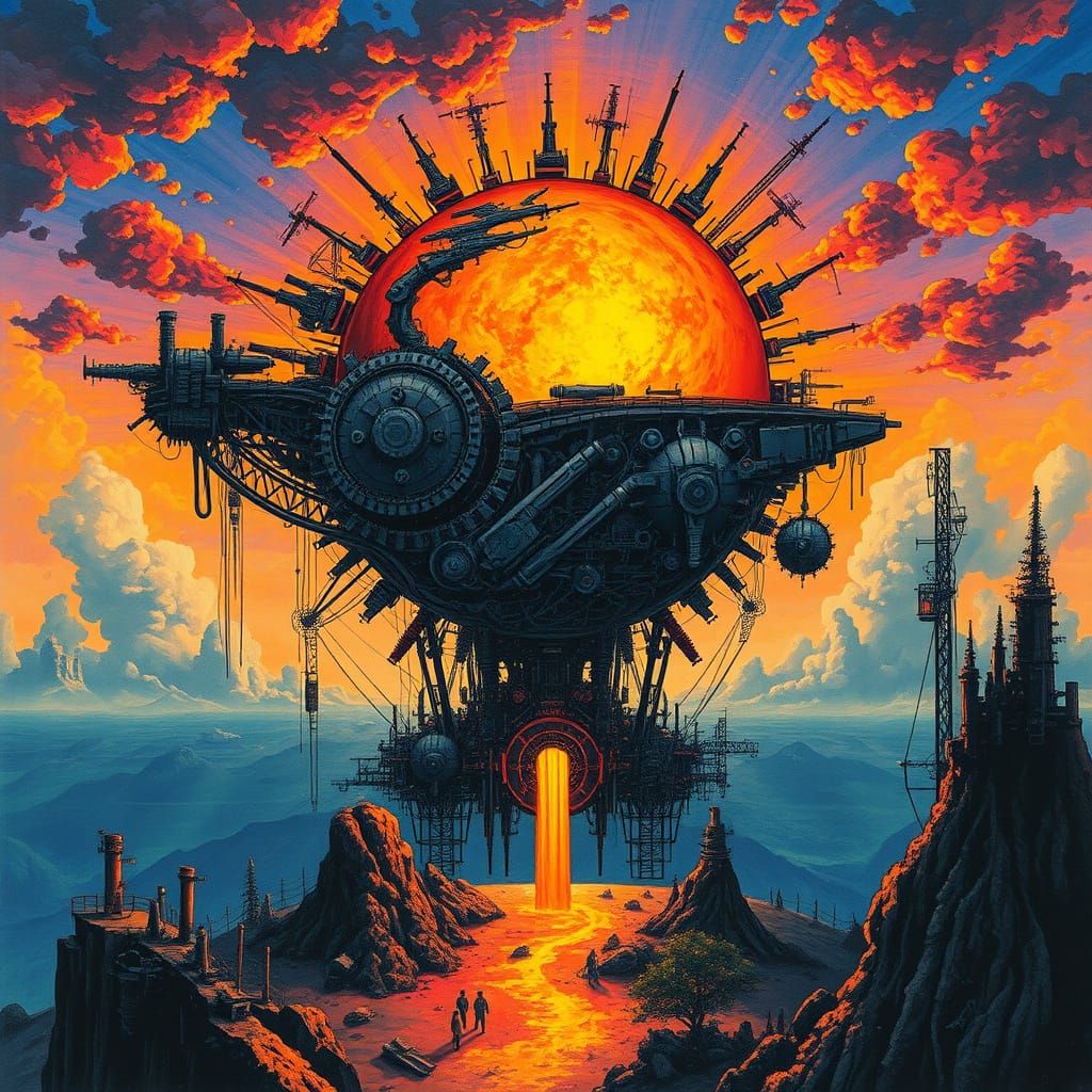 Perpetual Sunset Surrounded by Sci-Fi Machinery