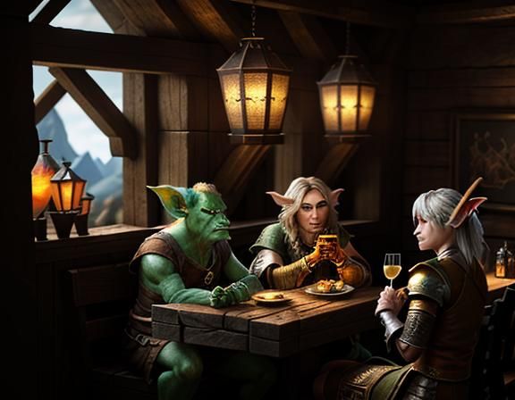 Goblin Cocktail Party in a Fantasy Tavern