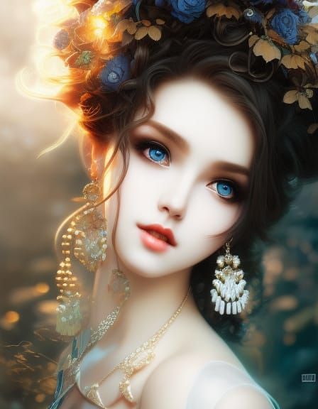 Beautiful Curly Girl Portrait in Digital Art Style