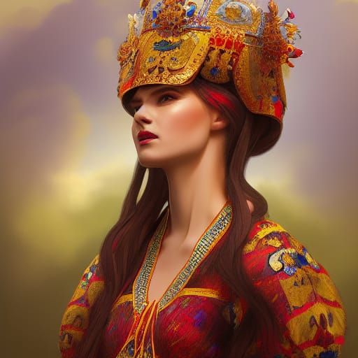 Queen in Croatian Costume: Hyperdetailed Portrait
