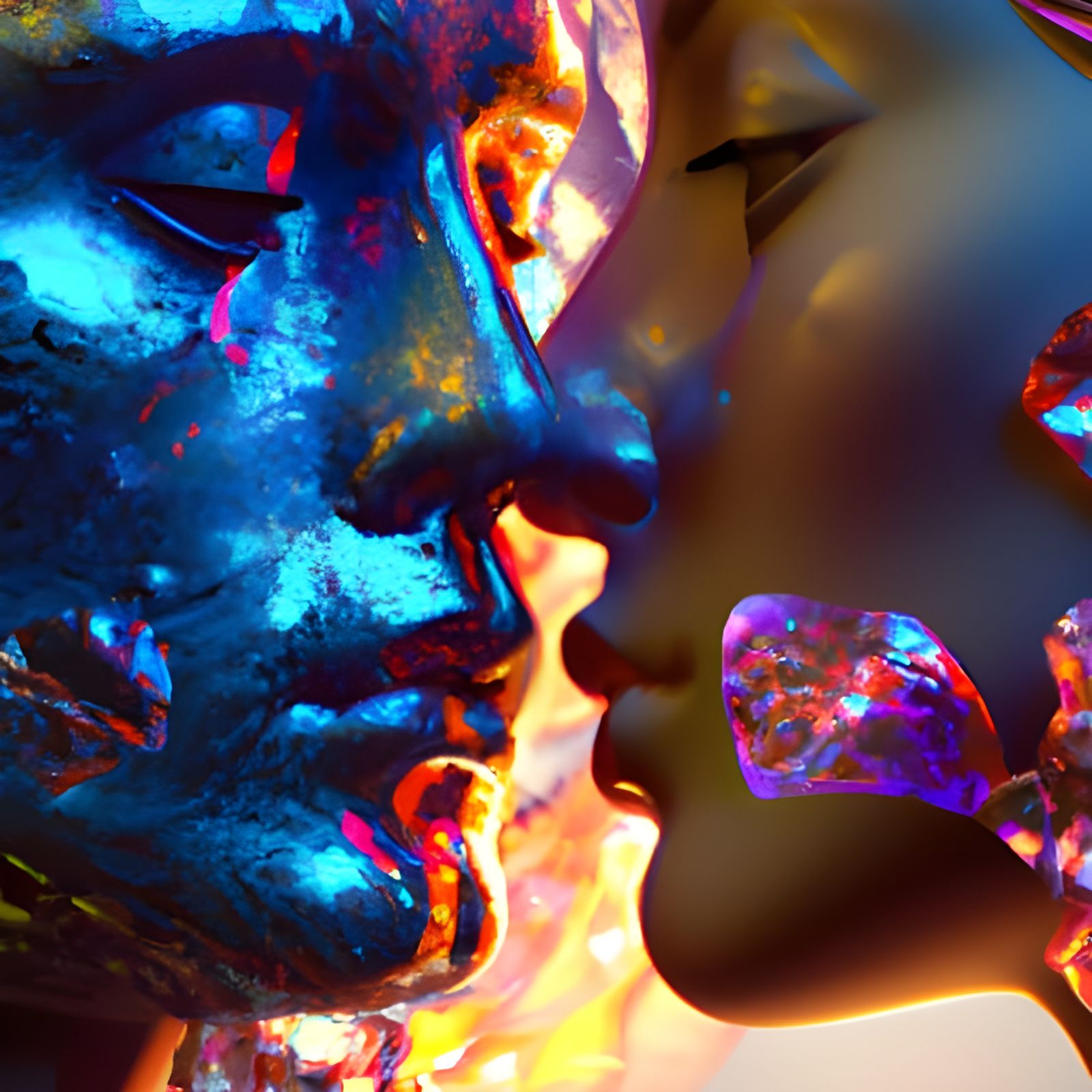 Crystal Kiss: Vibrant Sculpture in Detailed Matte Painting