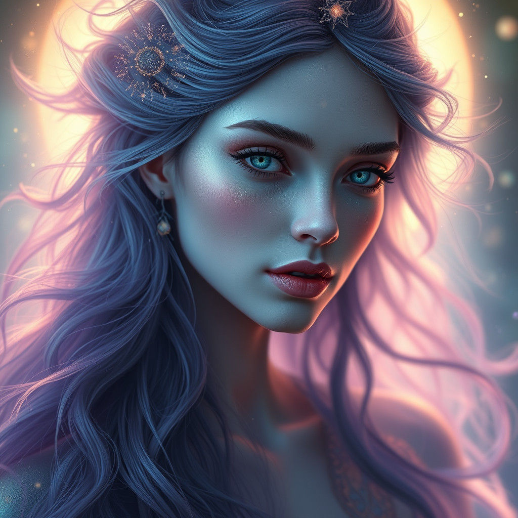 Ethereal Sorceress Portrait in Art Nouveau Style