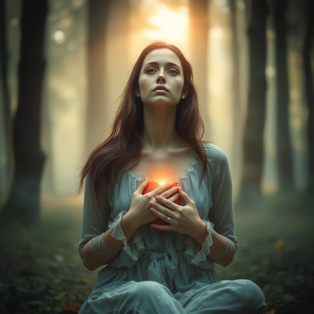 Empowered Woman in Ethereal Light, Guided by Inner Wisdom