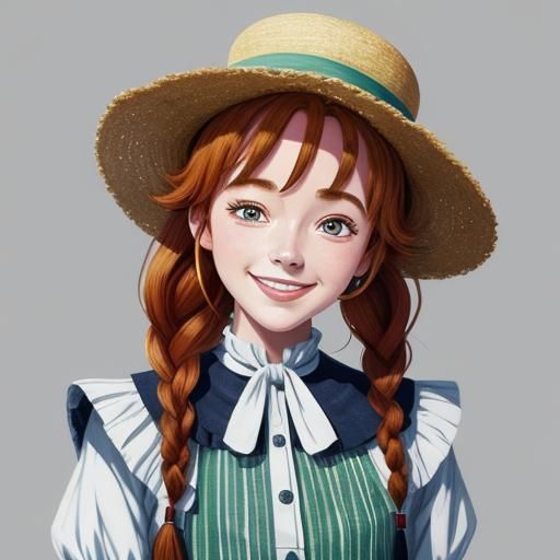 Anime Style Portrait of Anne Shirley with Braids