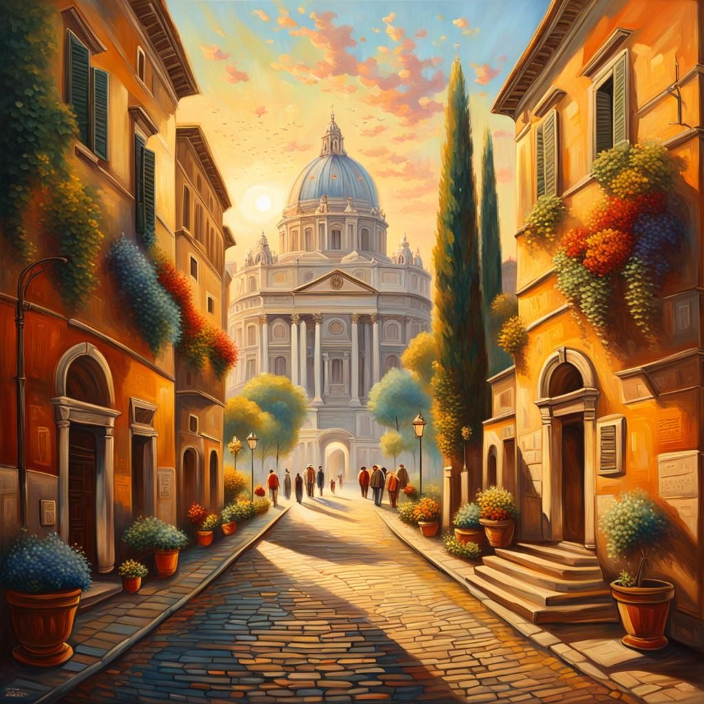 Roads to Rome: A Vibrant, Detailed Oil Painting