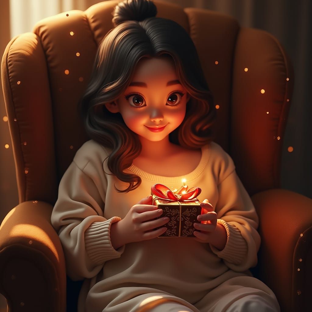 Joyful Anticipation: Warmly Lit Gift Scene