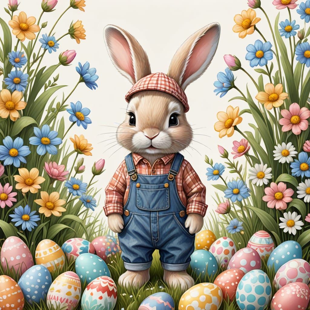 Whimsical Bunny in Easter Egg Wonderland