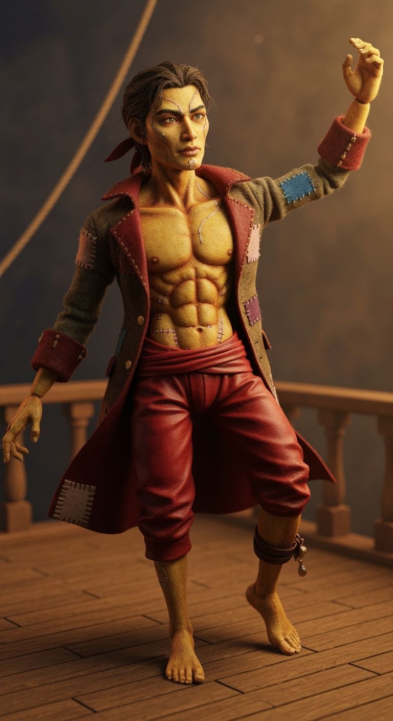 Realistic Felt Pirate Puppet with Patchwork Abs