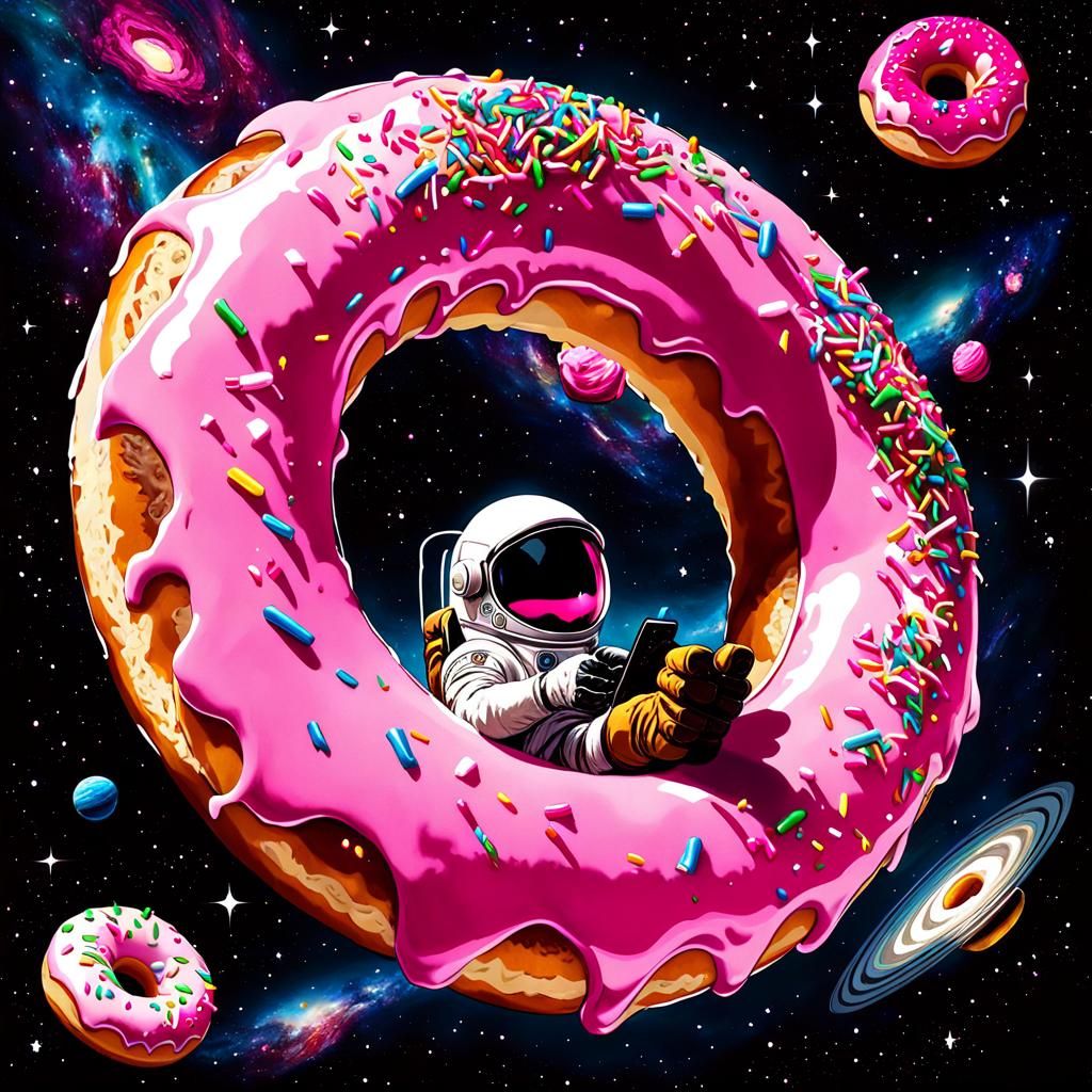Astronaut on Donut in Space: Retrofuturistic Concept Art