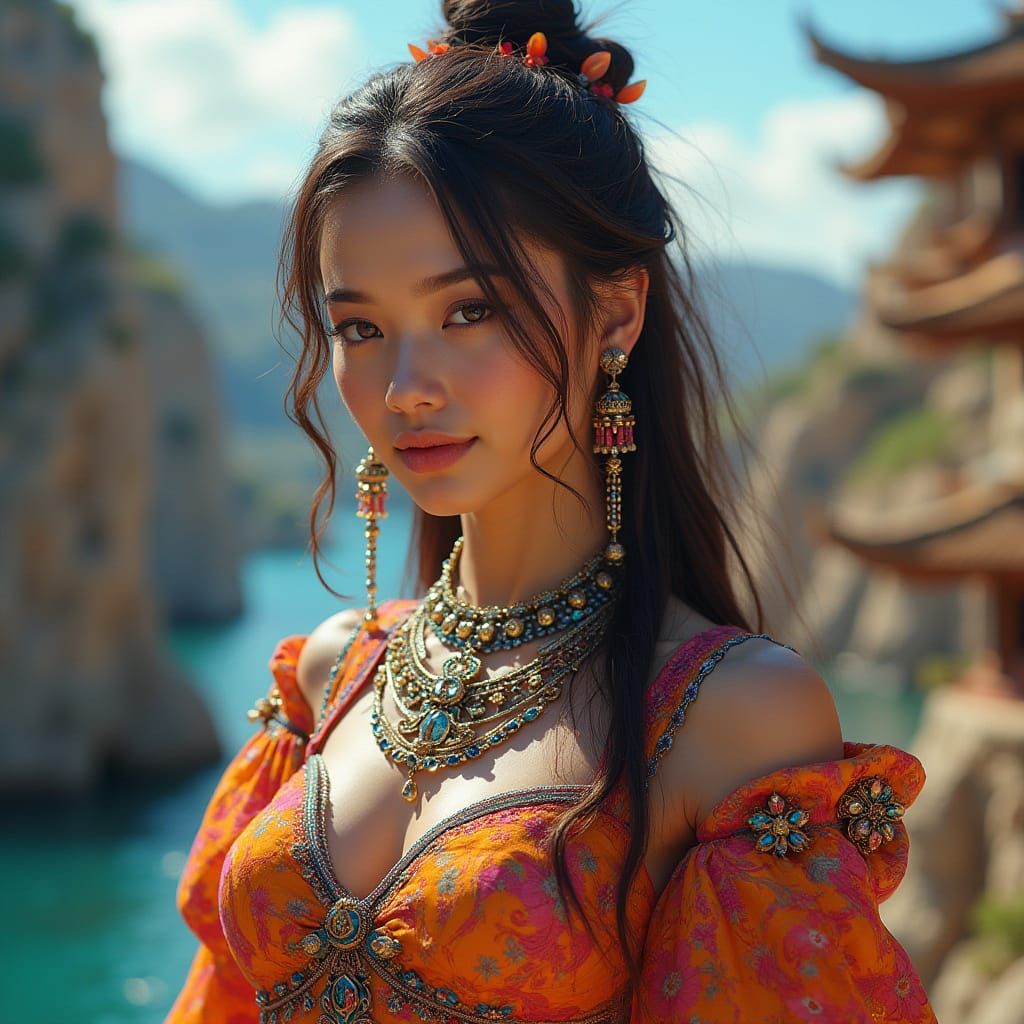 Beautiful Woman in Futuristic Jewelry: Hyperrealistic Portra...