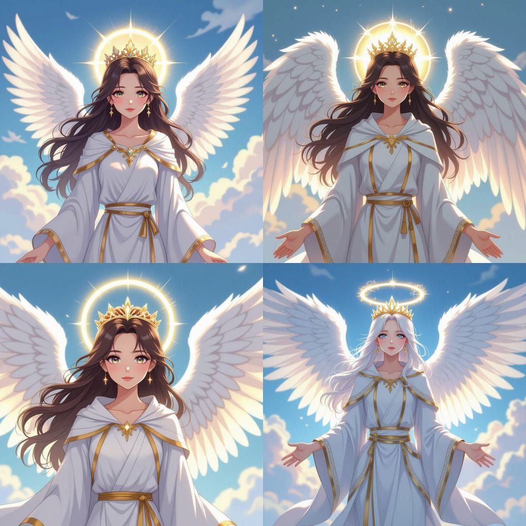 Angelic Figure with Feathered Wings in Shounen Anime Style
