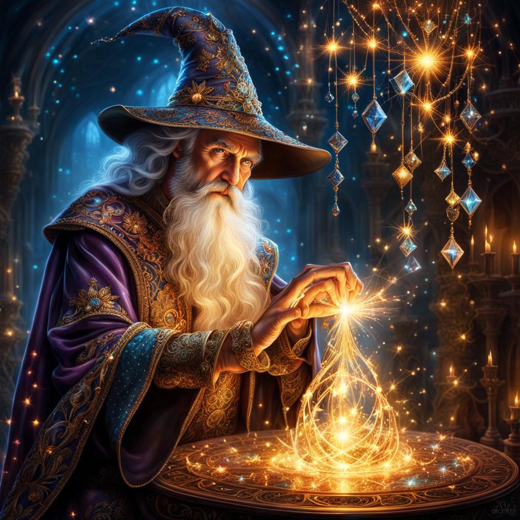 Ragged Wizard with Magical Sparkles and Glitter