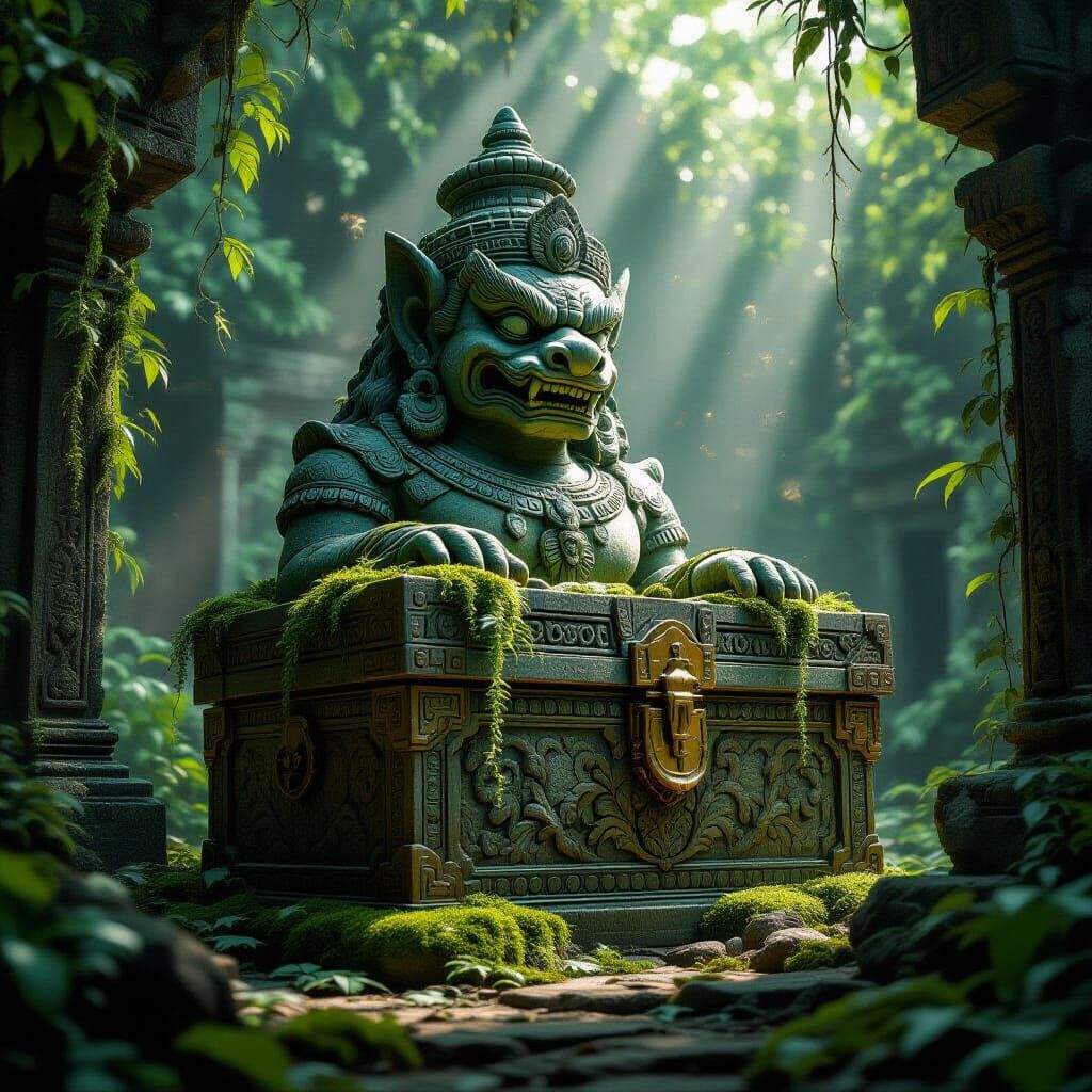Majestic Stone Guardian in Jungle Temple