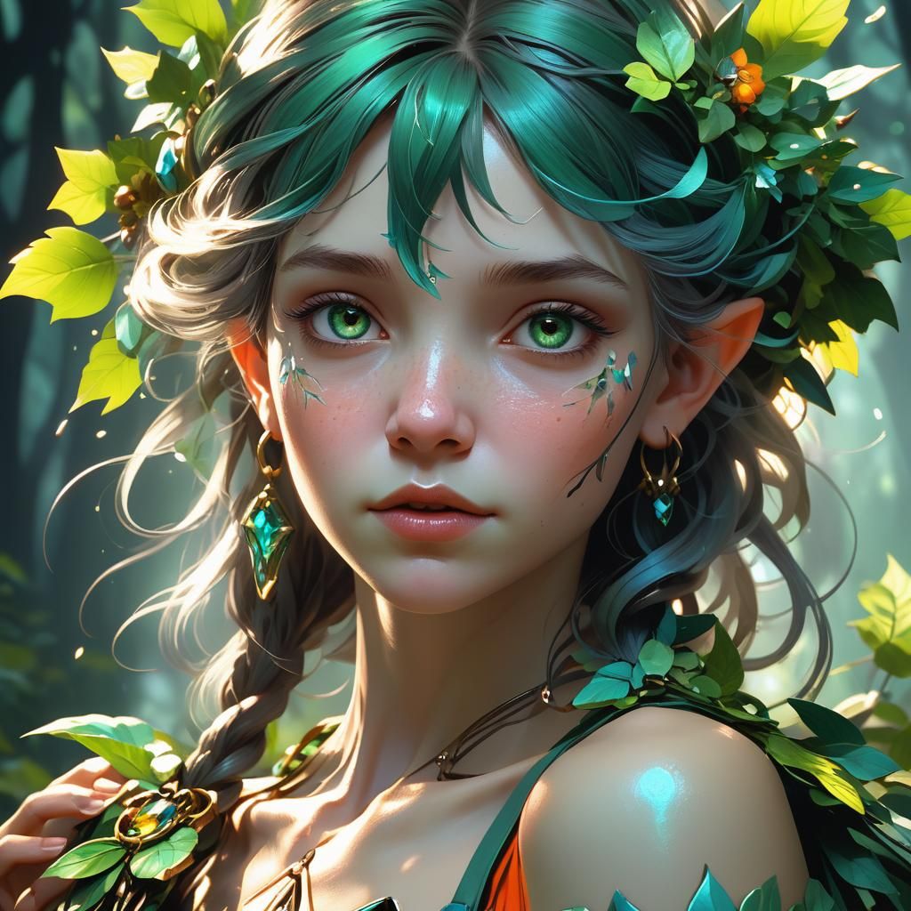 Forest Sprite Portrait in Hyperdetailed Digital Art