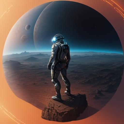 Astronaut on Terraformed Mars in Sci-Fi Style