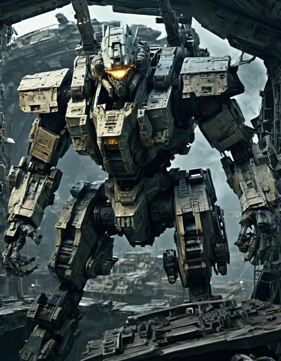 Pilot Emerges from Mech Cockpit with Armaments