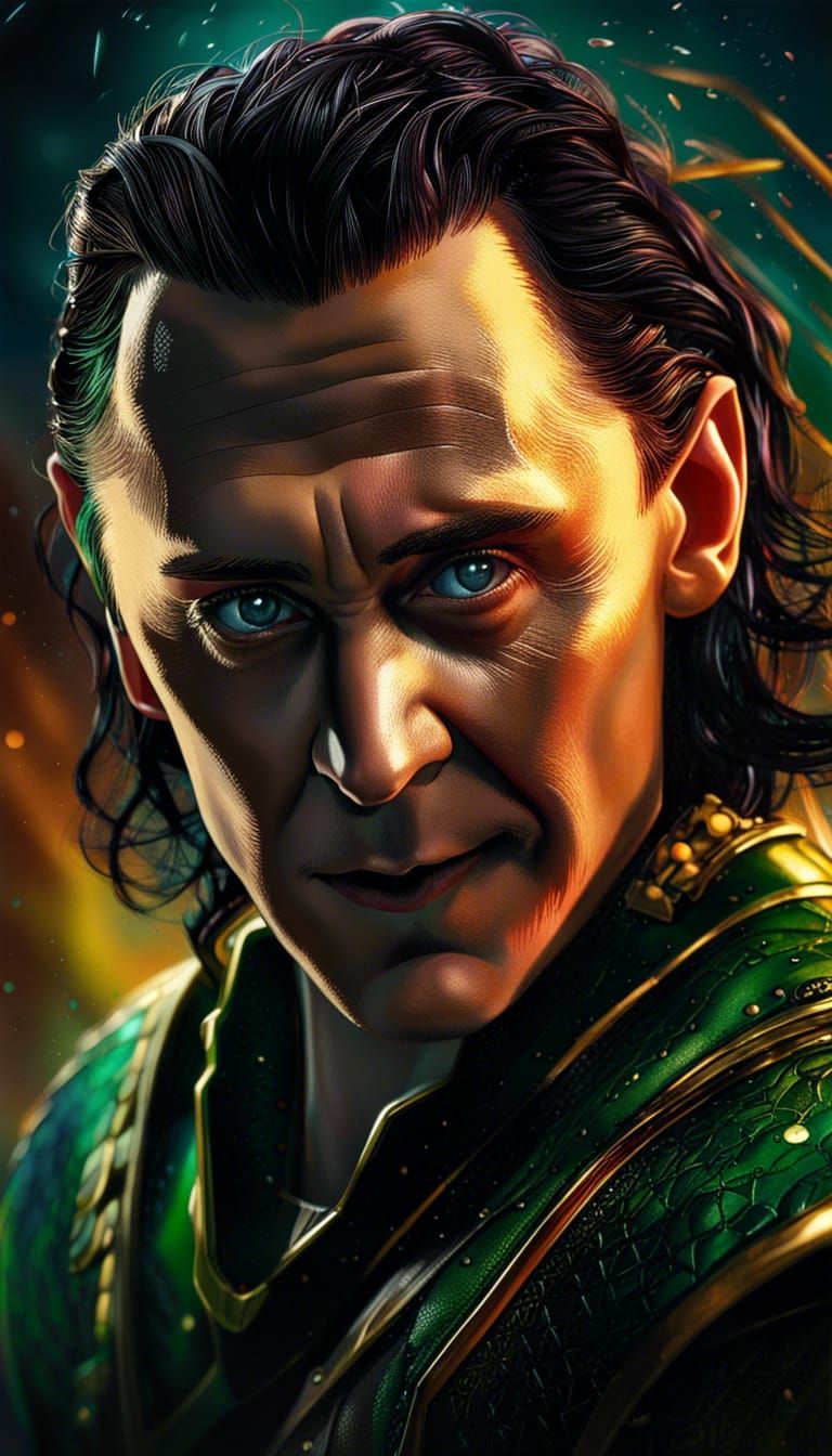 Hyperrealistic Loki Concept Art with Dramatic Lighting