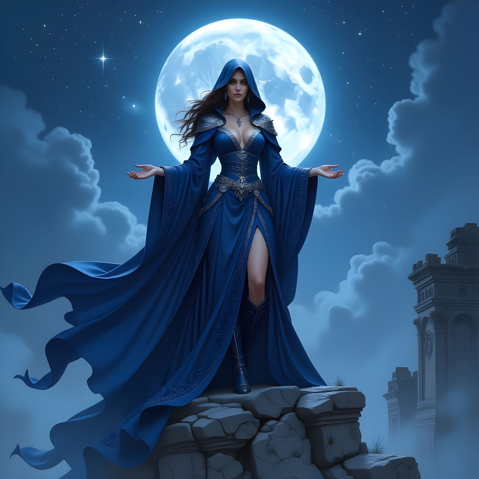 Sorceress on Ruin in Gothic Art Style