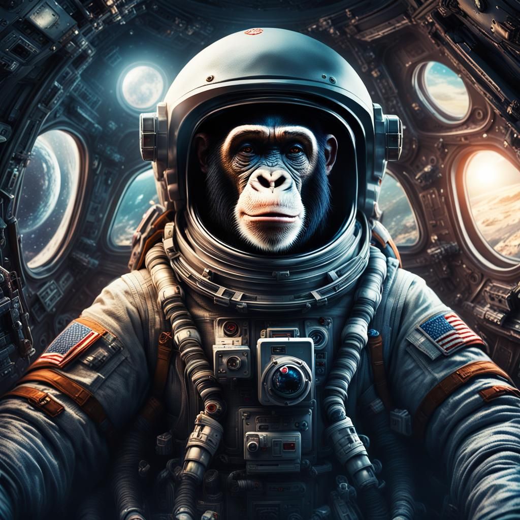 Chimpanzee Astronaut in Space Capsule: Hyperrealistic Matte ...