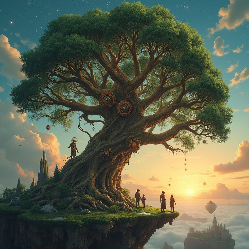 Gargantuan Steampunk Tree Reaches for Twilight Sky