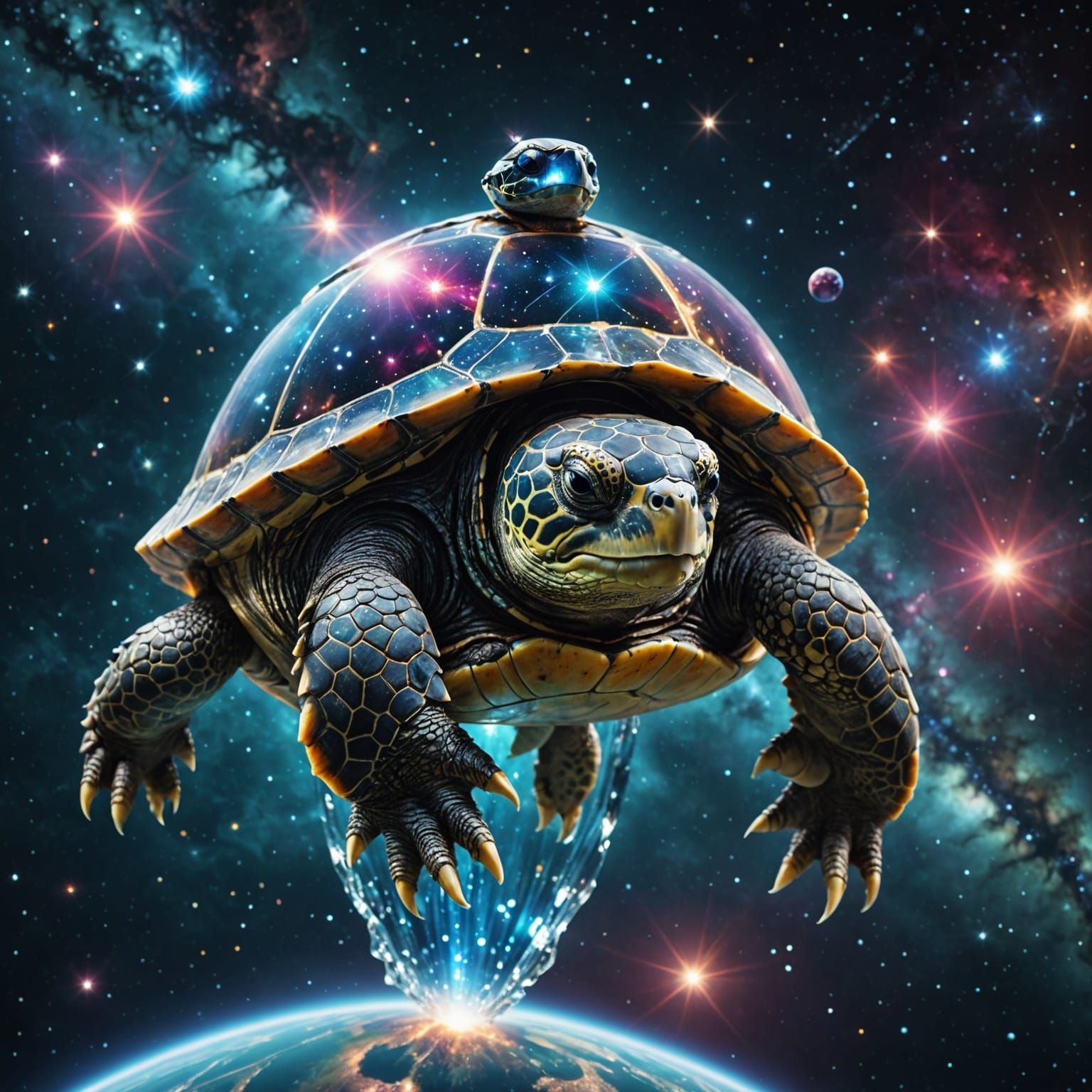 Flying Gem Turtle Waterfall in Space