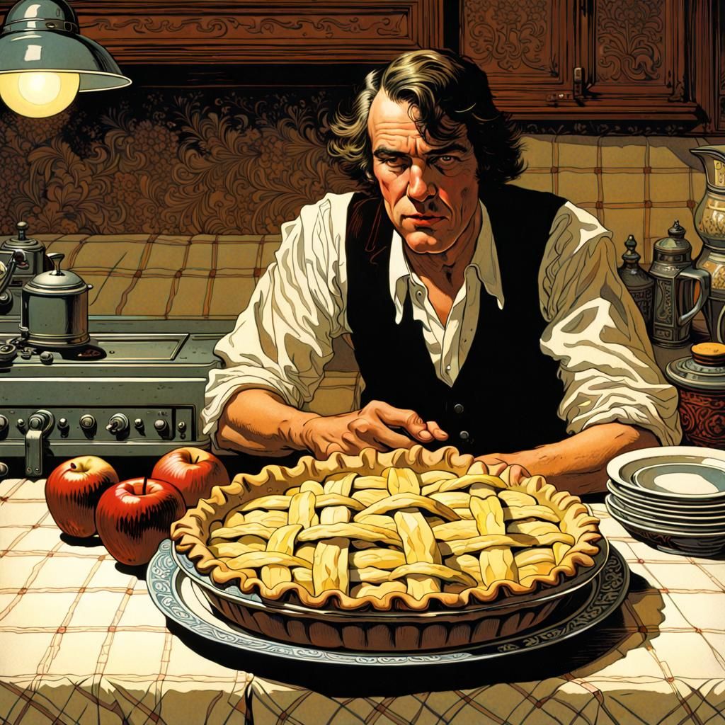 Classic Apple Pie in Vintage Pulp Fiction Illustration
